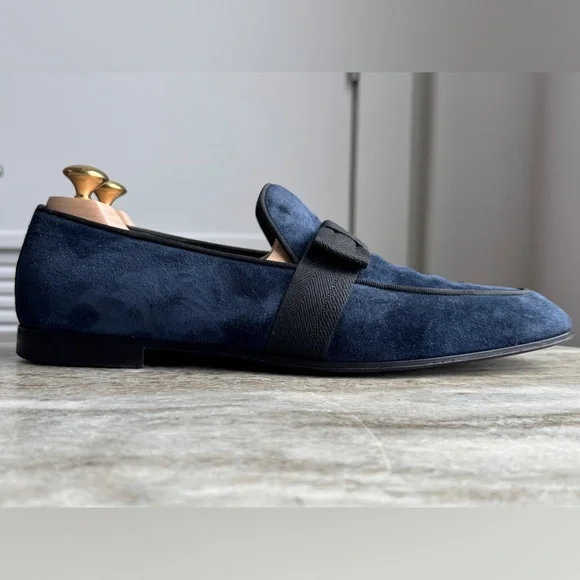 ERMERNEGILDO ZEGNA LOAFERS 9/ 10 SLIPPERS FORMAL TUXEDO BLUE SUEDE BOW TIE $1900